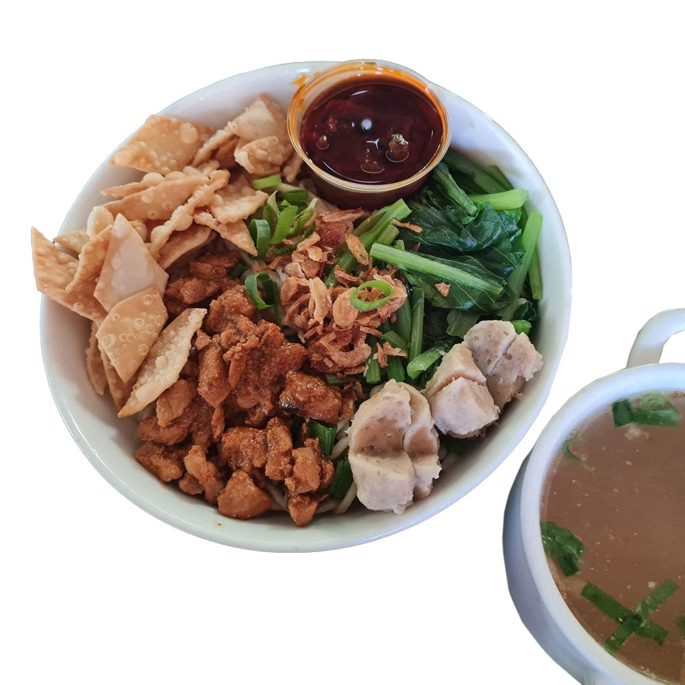 Mie Ayam Mercon Bakso (Homemade Spicy Chicken Noodle with meatball)